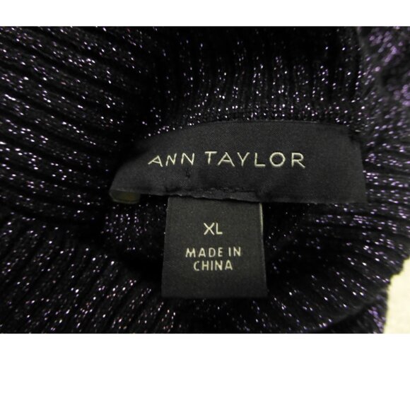 Ann Taylor Purple Metallic Turtleneck Puff Sleeves Sweater (Size XL) - Picture 7 of 11